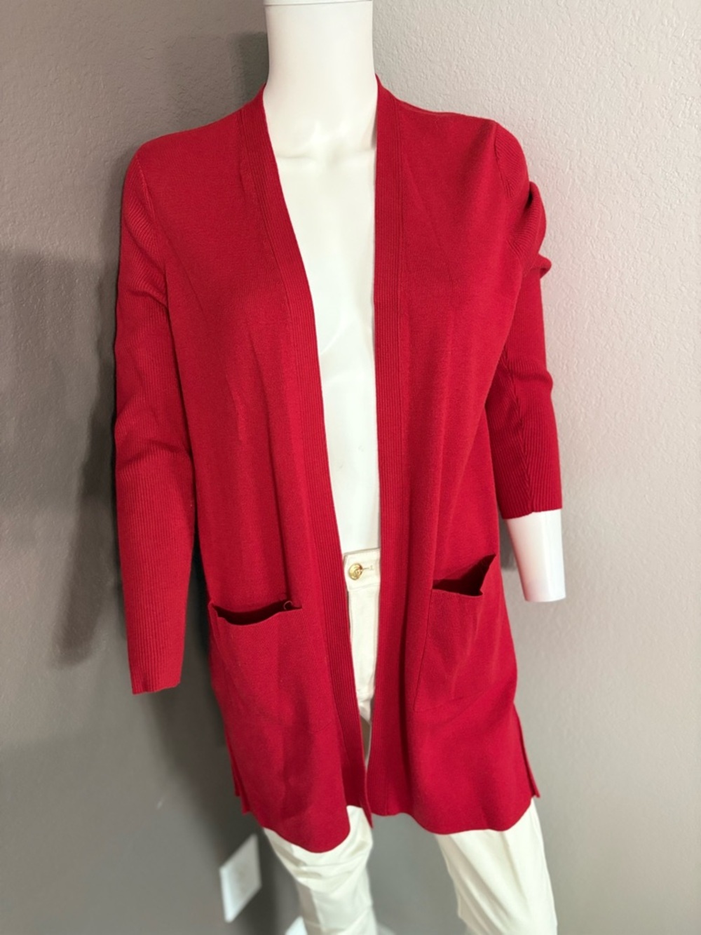 Chico's Open-Front Red Women's Cardigan with Pockets